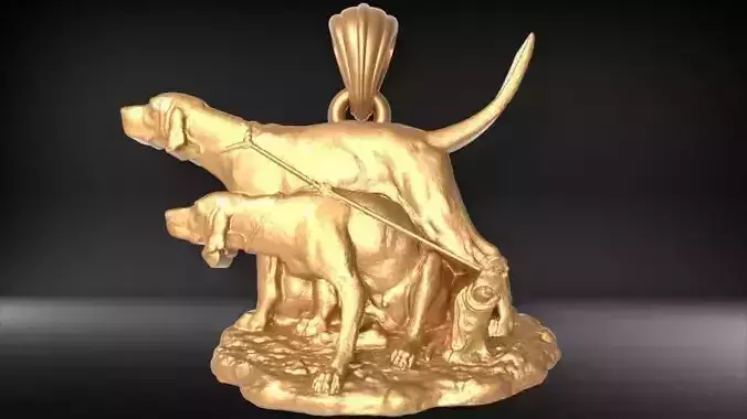 Two 2 Dogs Pendant Necklace Charm Jewelry Bas Relief