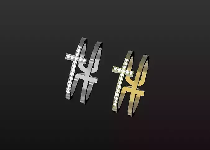 Cross ring with diamonds 