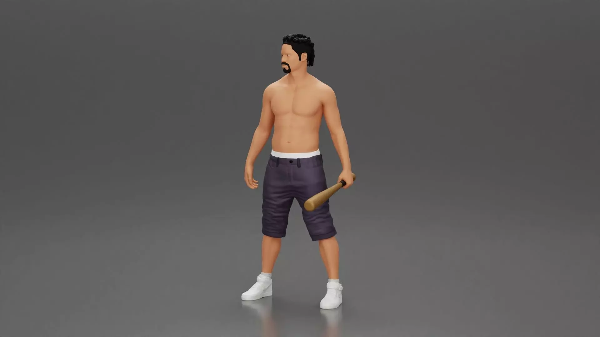 black afro gangster in shorts standing holding a baseball bat 3D print model
