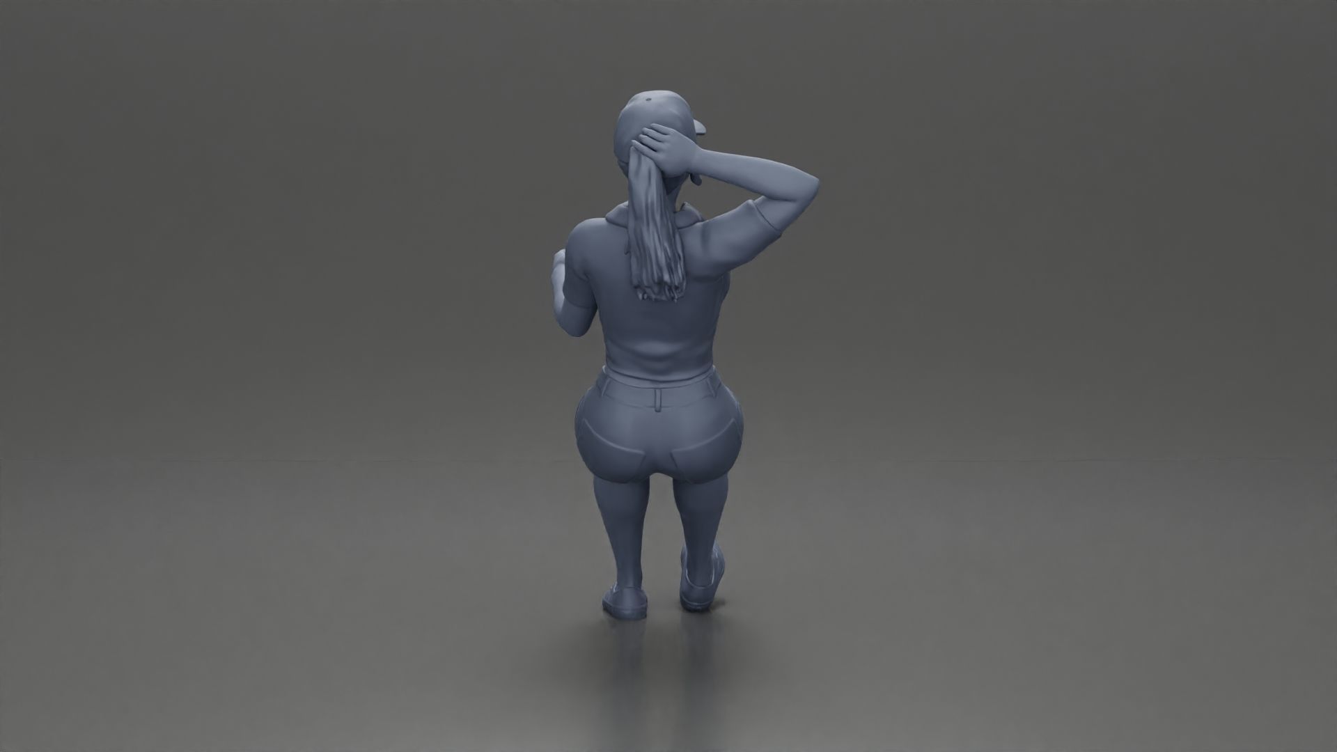 beautiful girl in cap and shorts sitting and drinking 3D print model_8