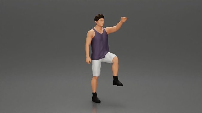 man in shorts and boots is climbing into the truck 3D print model