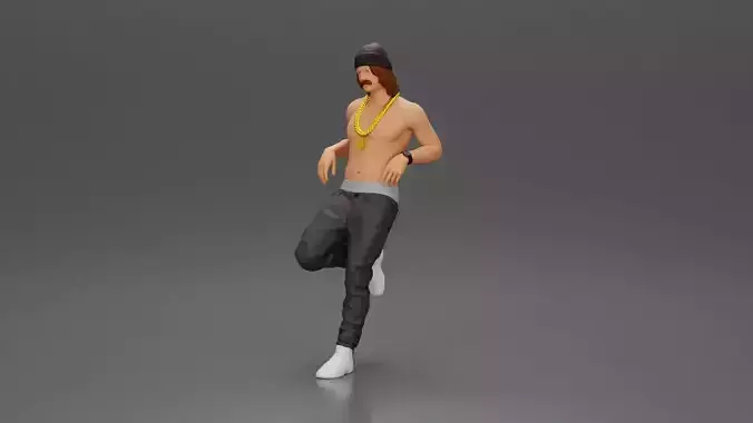 Gangster in hat and gold chain leaning on the car