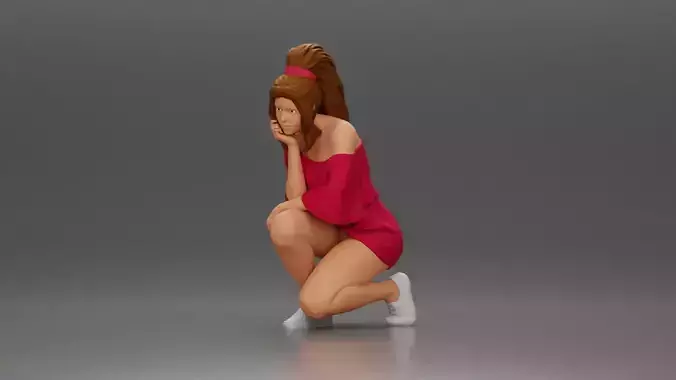 fashionable girl in beachwear is sitting and looking