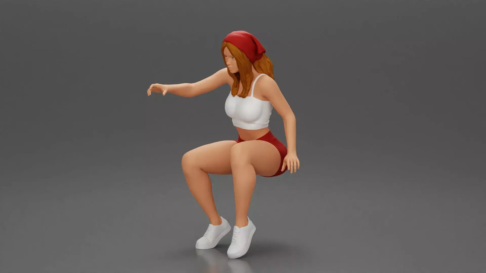 girl sitting in shorts and a scarf hair wants to grab something 3D print model