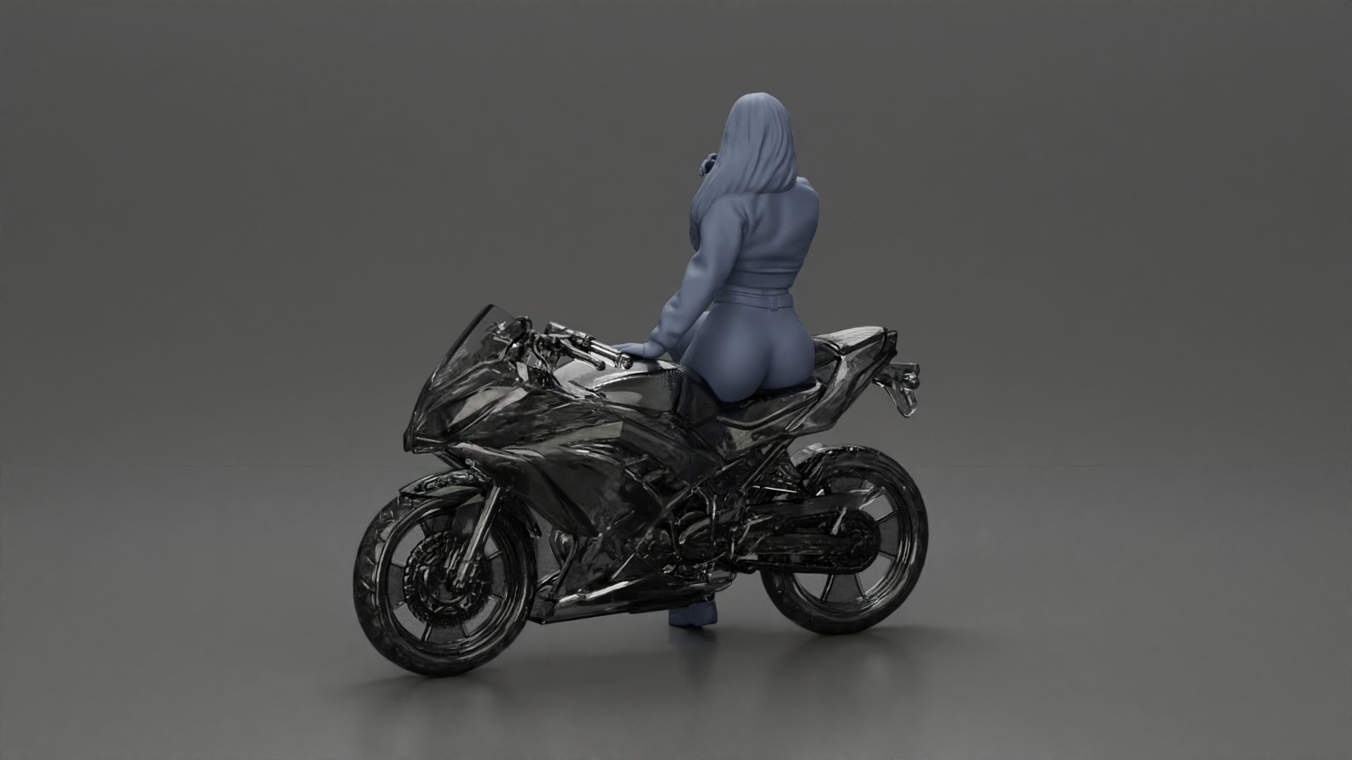 Girl in sunglasses and mini jacket sitting on the motorbike 3D print model_22