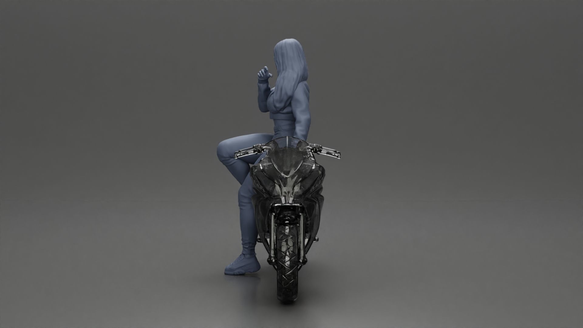 Girl in sunglasses and mini jacket sitting on the motorbike 3D print model_24