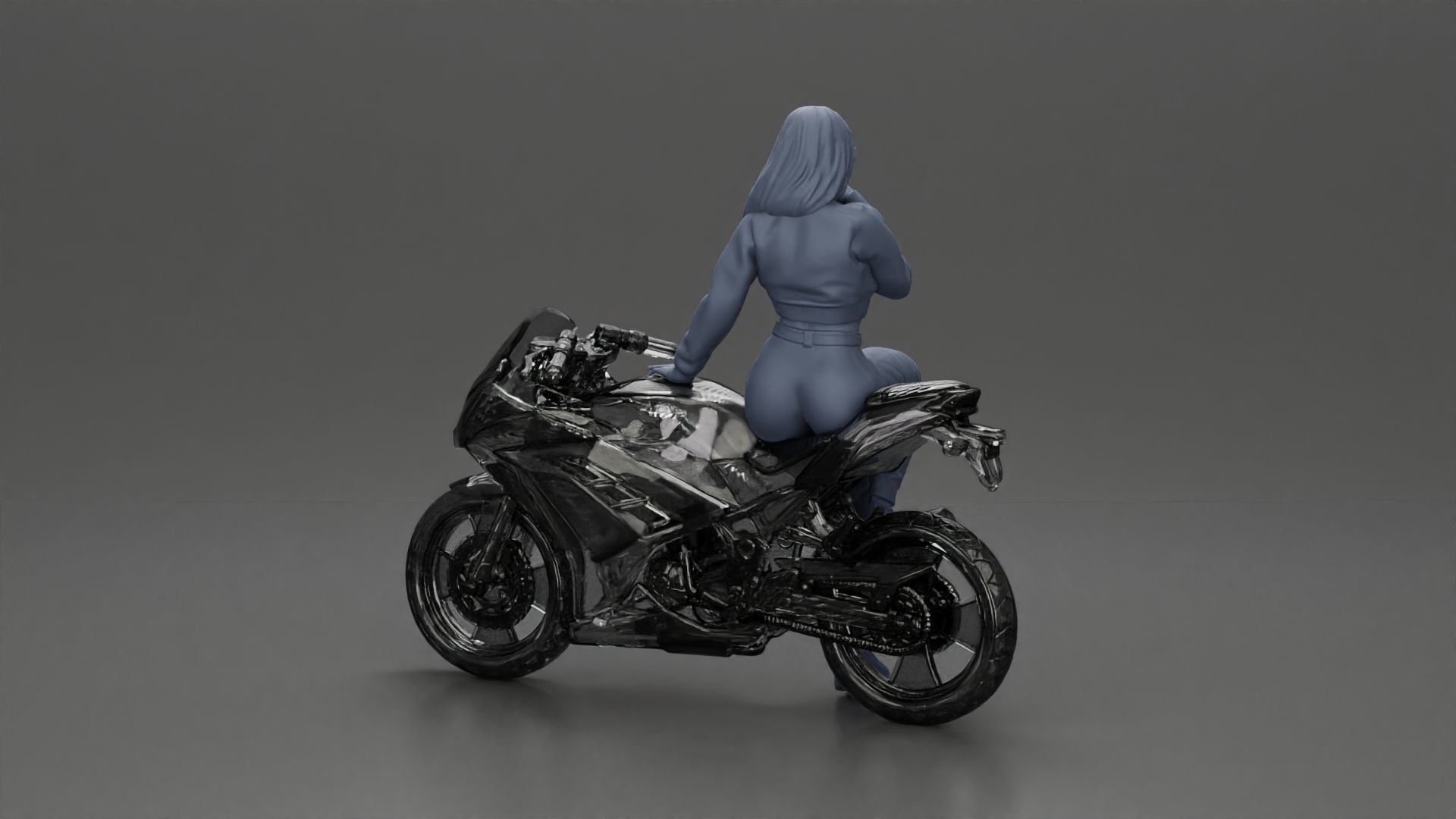 Girl in sunglasses and mini jacket sitting on the motorbike 3D print model_21