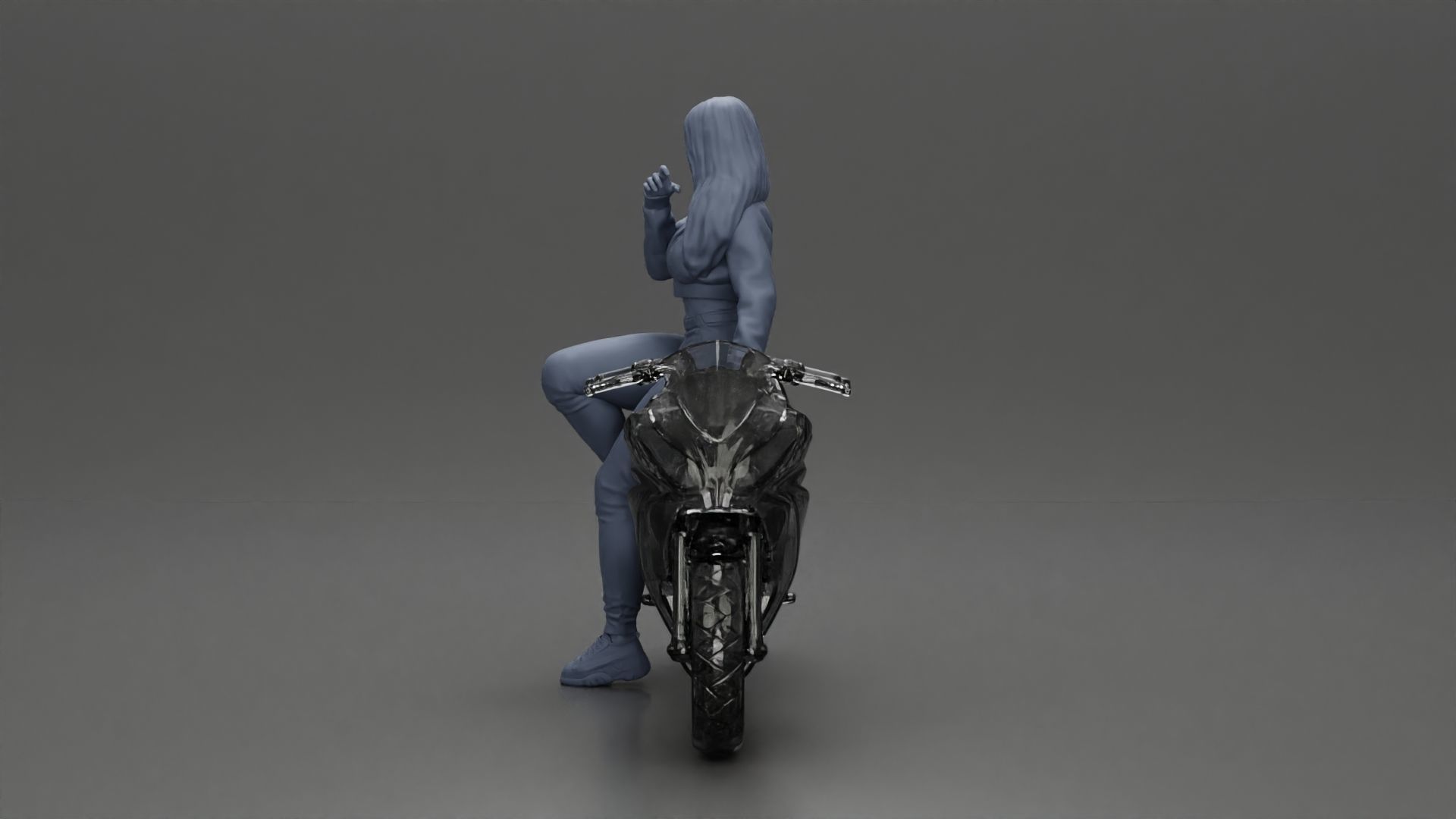 Girl in sunglasses and mini jacket sitting on the motorbike 3D print model_14