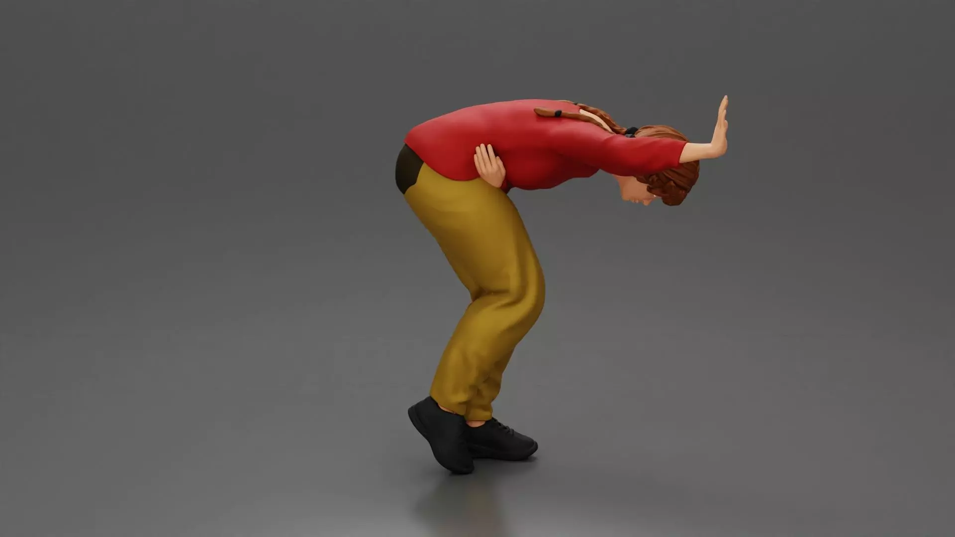 girl holding her stomach placing her hand on the wall 3D print model