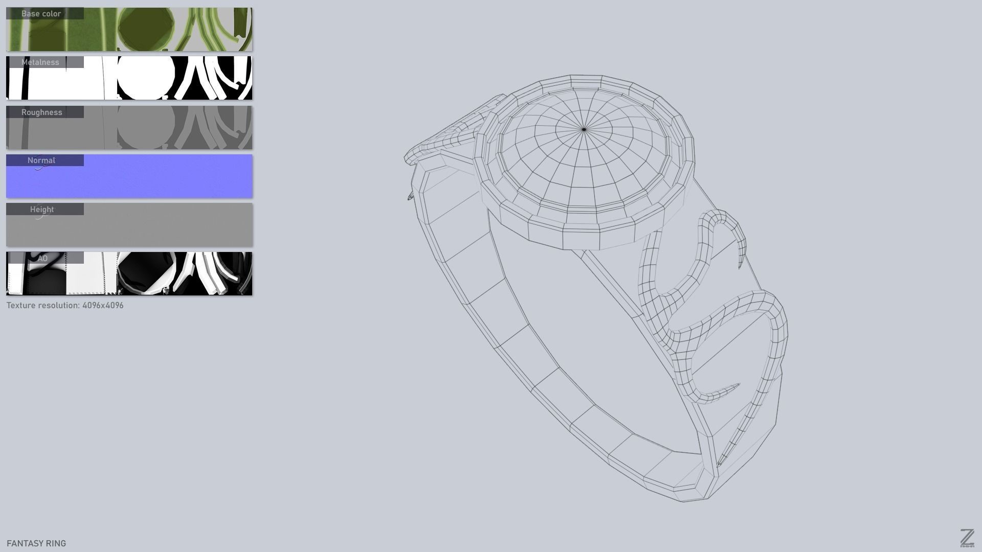 Fantasy ring Low-poly 3D model_3