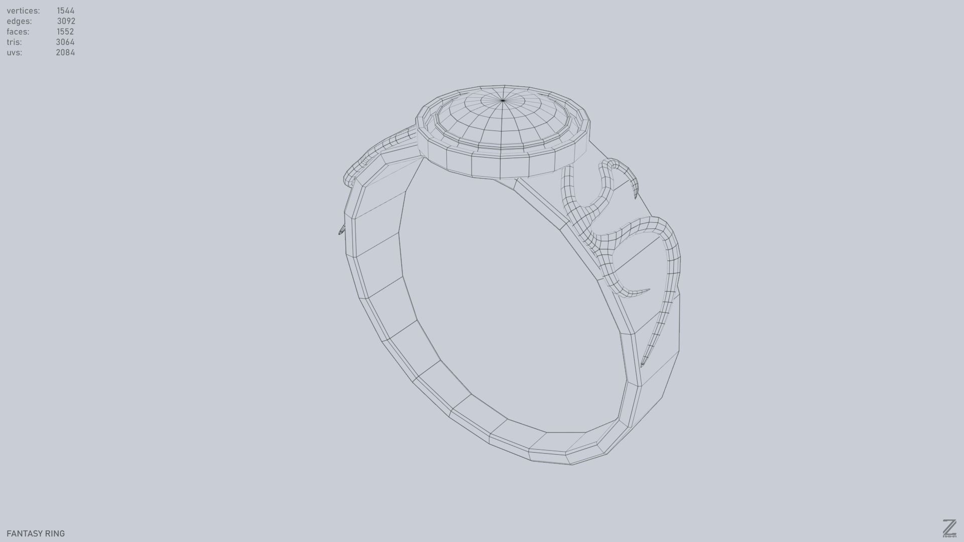 Fantasy ring Low-poly 3D model_9