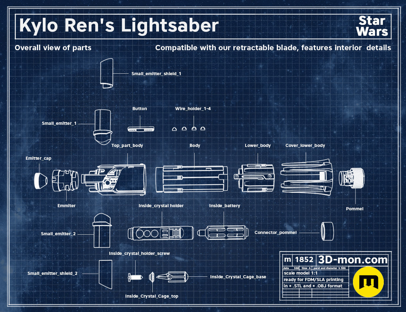 Kylo Ren lightsaber 3D print model_1