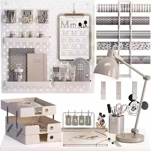 M Study Desk Decor and Pinboard For Teenager and Kids 01 3D model