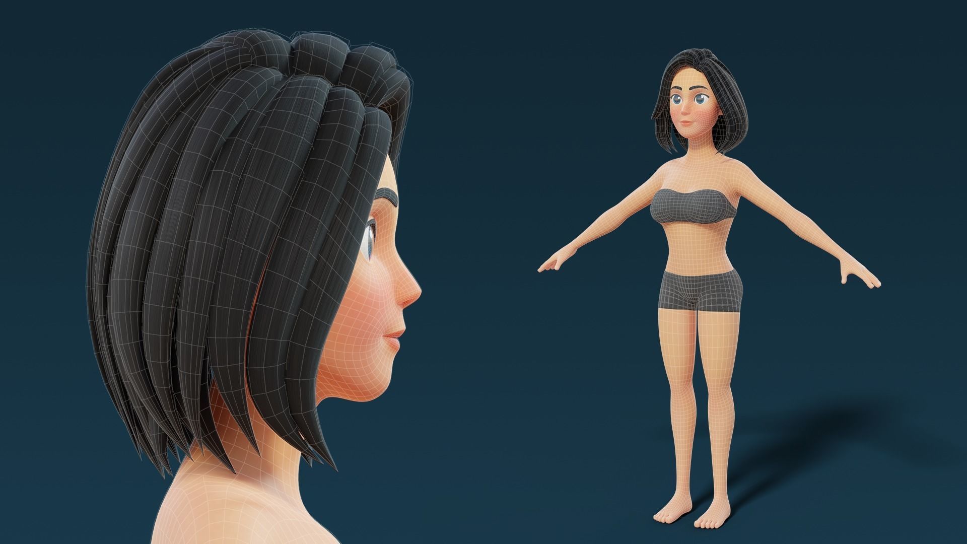 Cartoon Base Mesh Adult Female 3D model_8