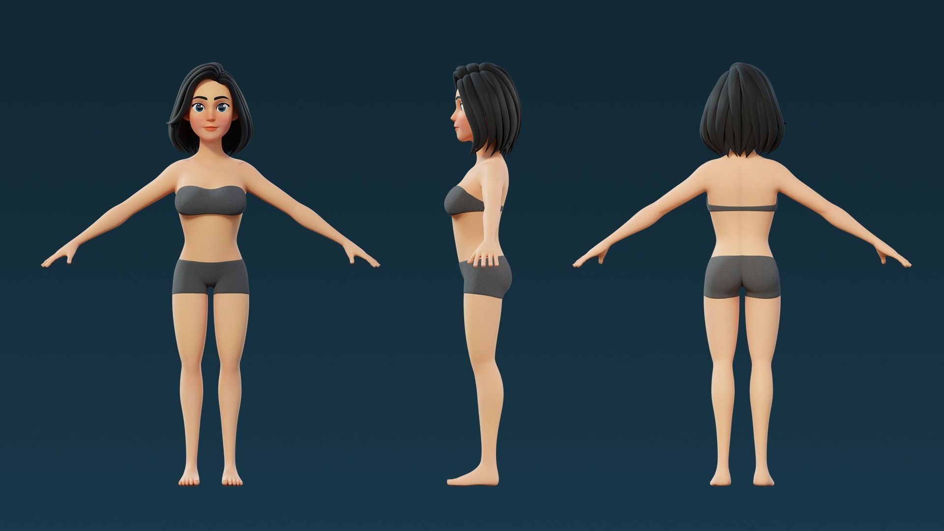 Cartoon Base Mesh Adult Female 3D model_1