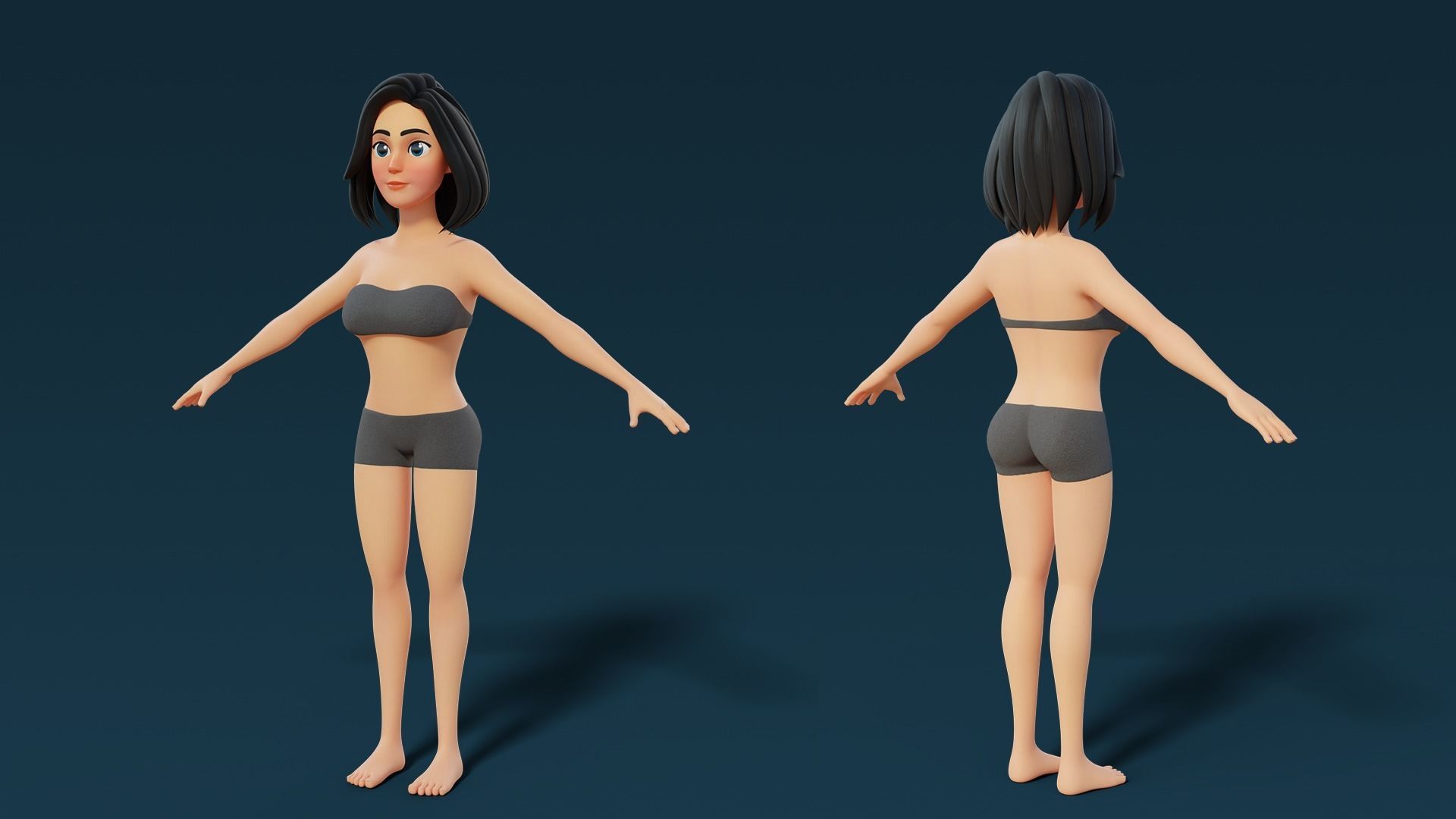 Cartoon Base Mesh Adult Female 3D model_3