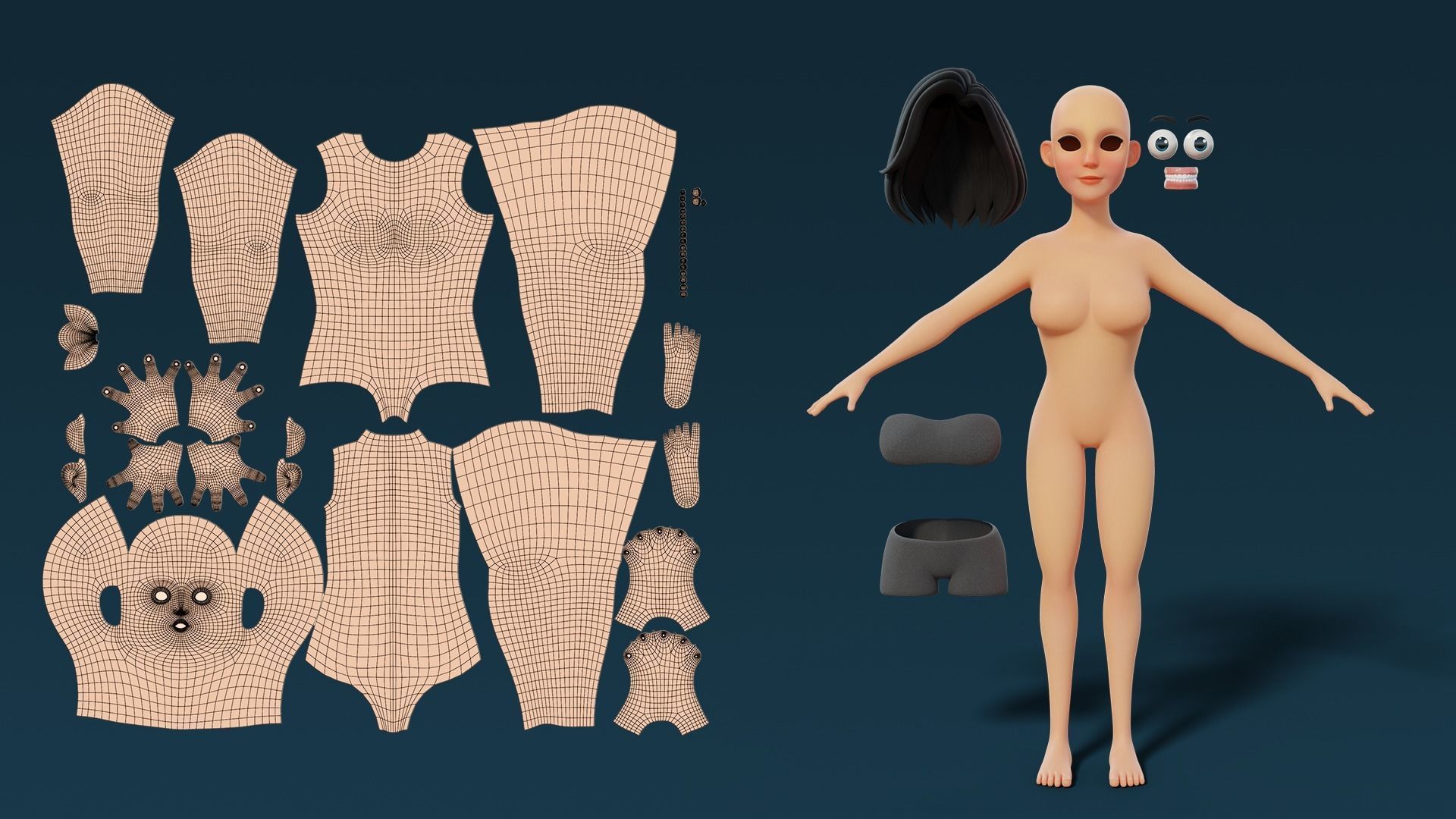 Cartoon Base Mesh Adult Female 3D model_9