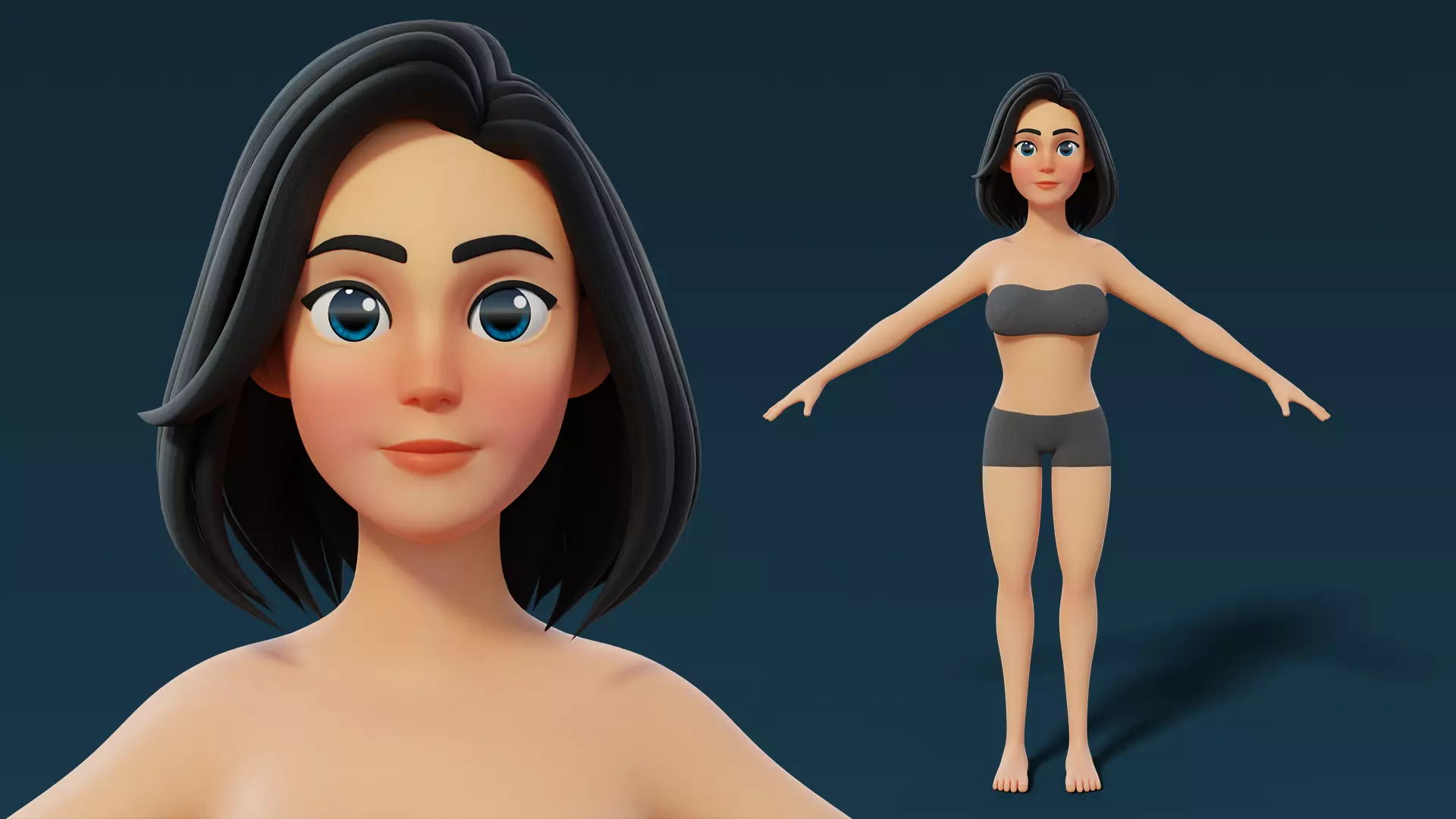 Cartoon Base Mesh Adult Female 3D model_0