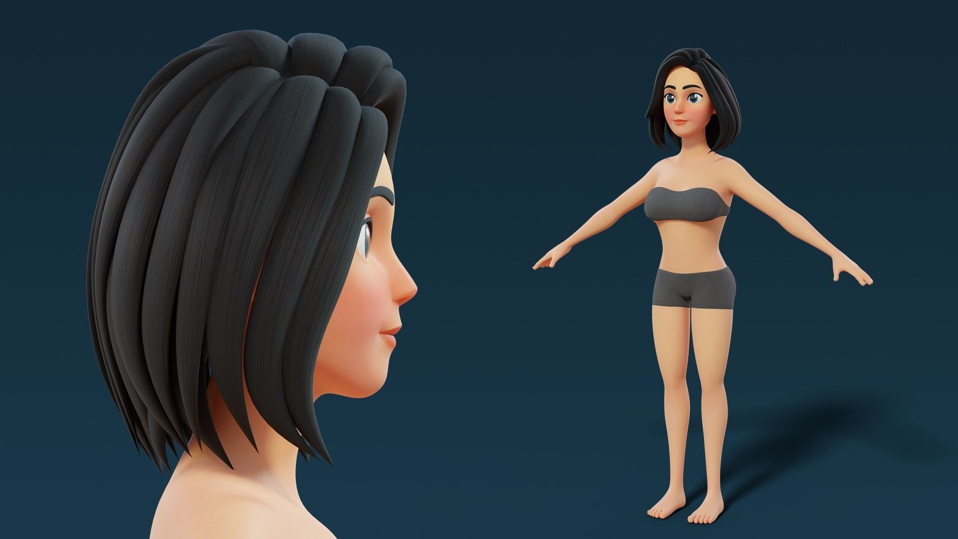 Cartoon Base Mesh Adult Female 3D model_7