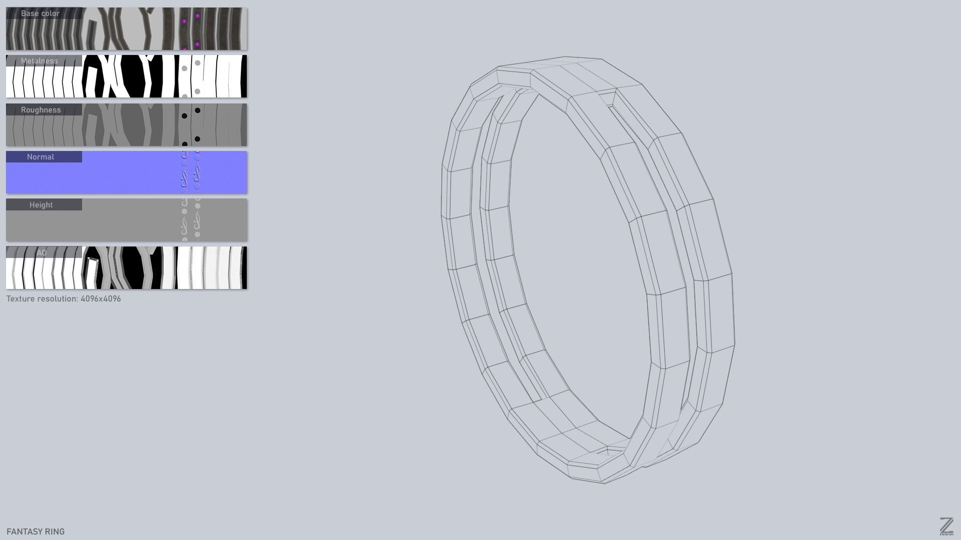 Fantasy ring Low-poly 3D model_3