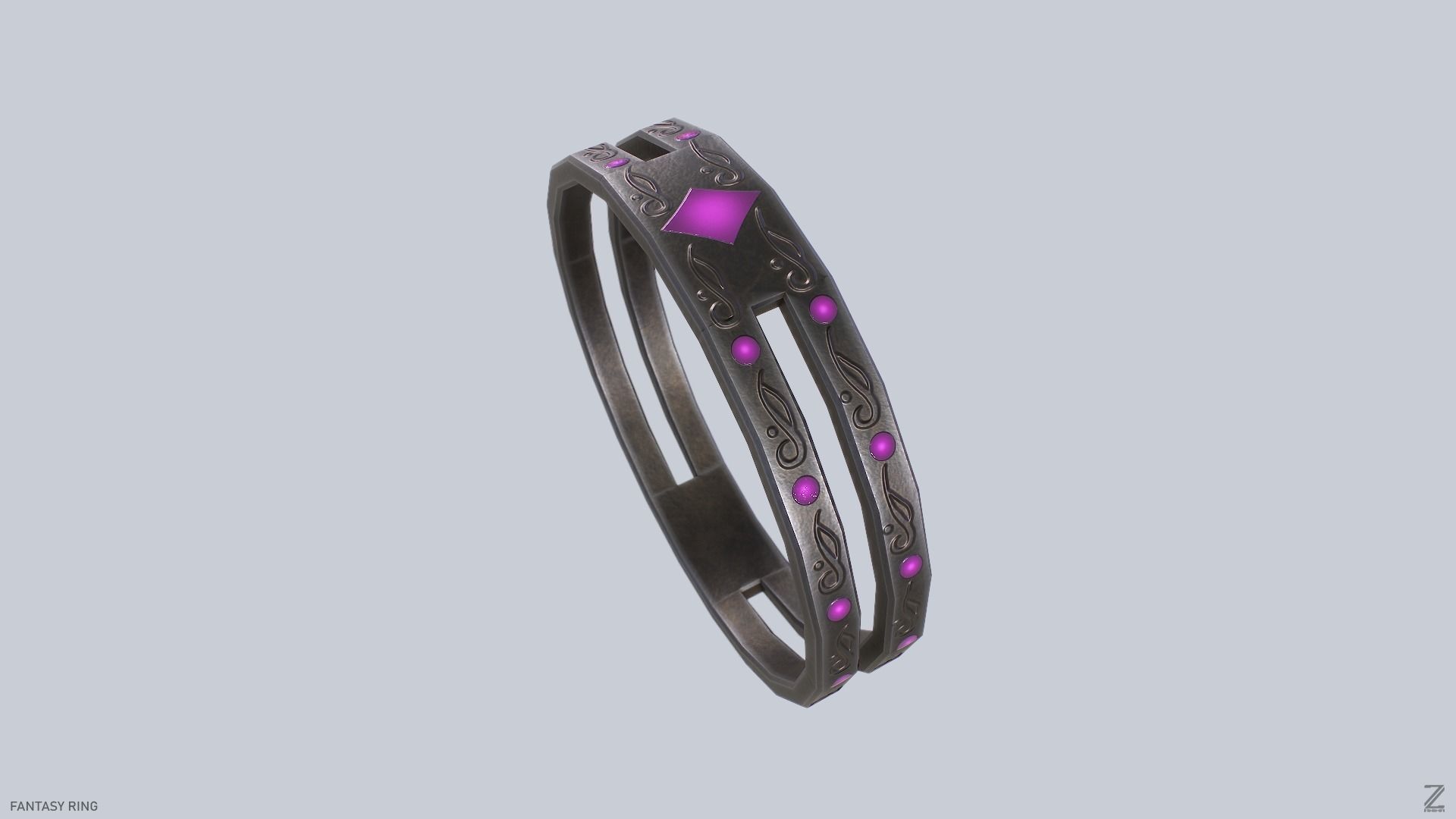 Fantasy ring Low-poly 3D model_4