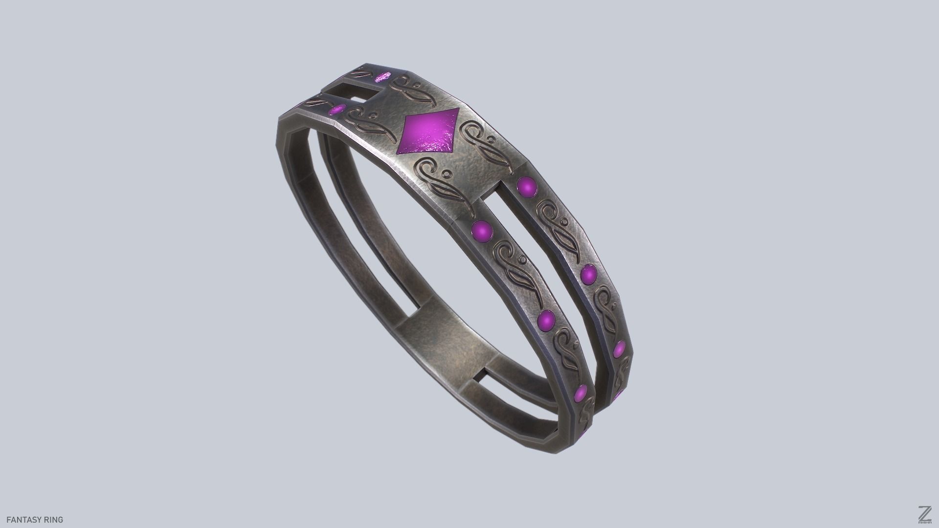 Fantasy ring Low-poly 3D model_6