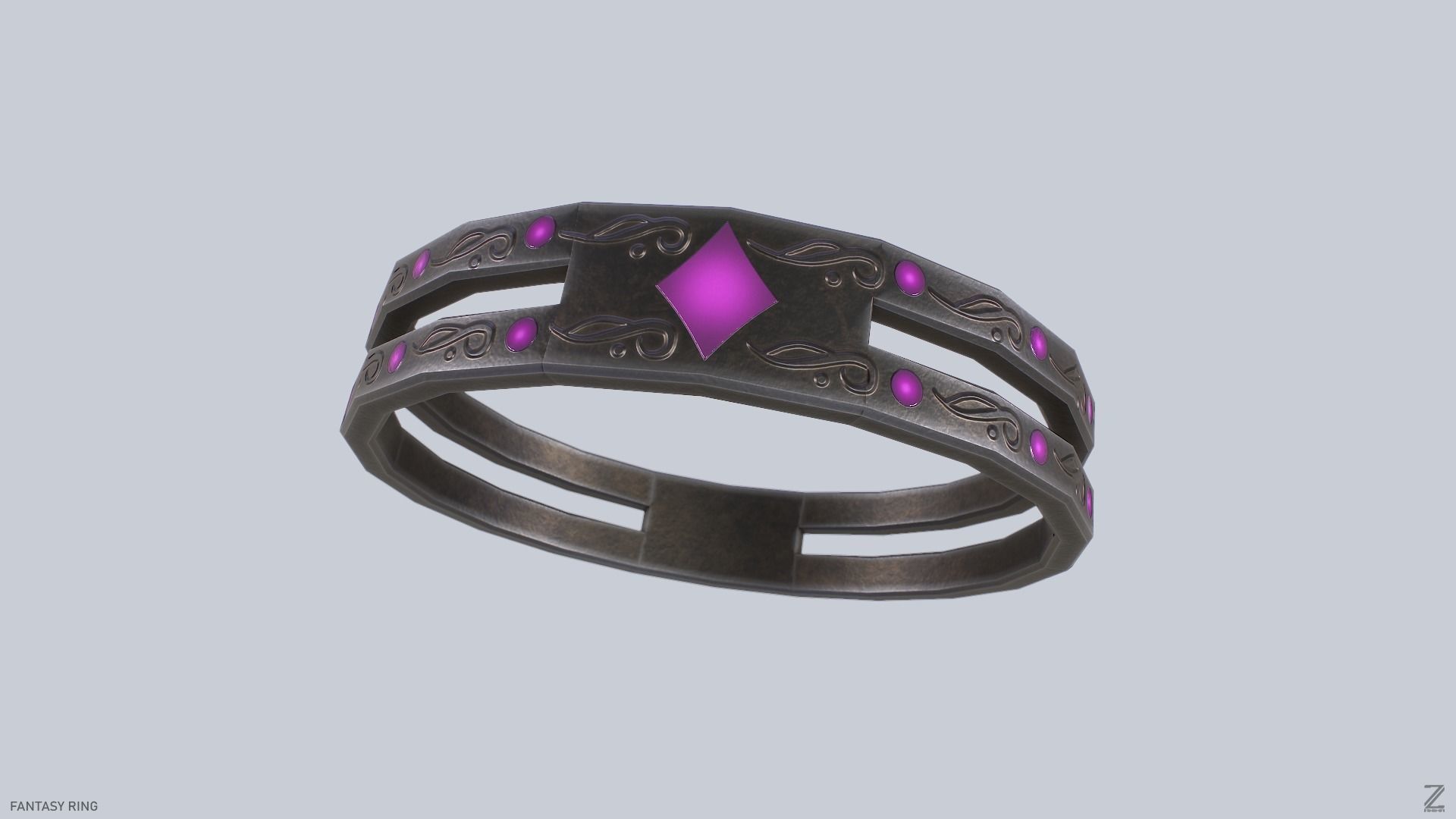 Fantasy ring Low-poly 3D model_5