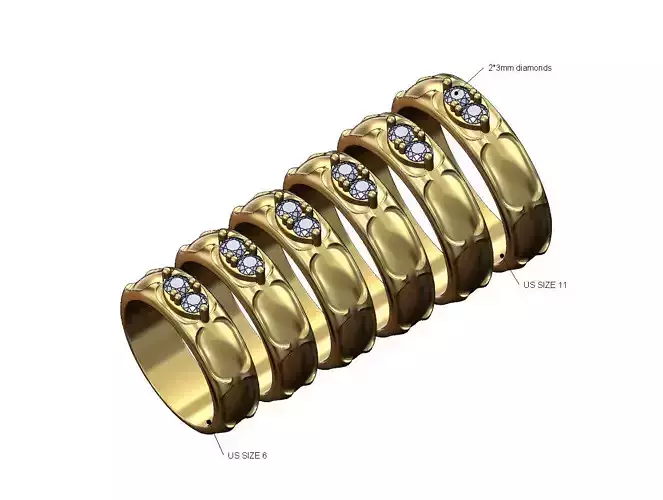 Marquise diamond plate chain link engraved band US sizes 6to11