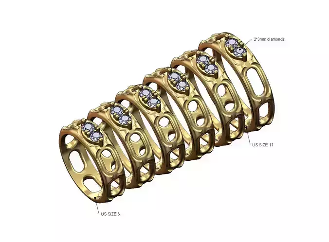 Open link marquise diamond plate engraved band US sizes 6to11