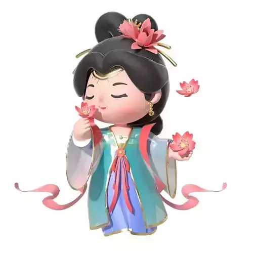 Chinese style spring ancient costume Hanfu girl 3D model