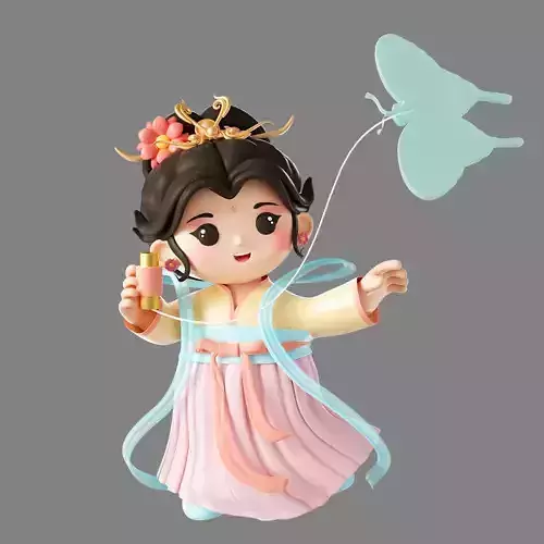 Chinese style ancient costume Hanfu girl 3D model