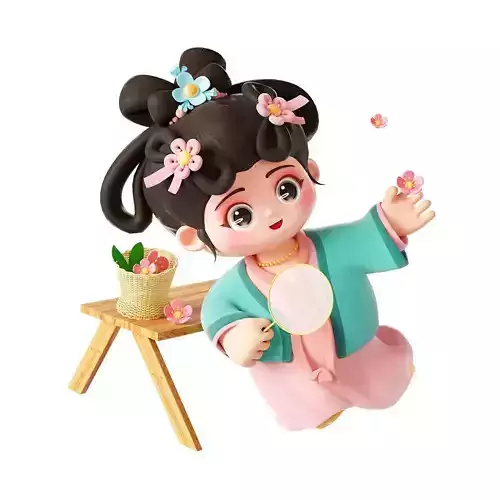 Chinese style ancient costume Hanfu girl 3D model