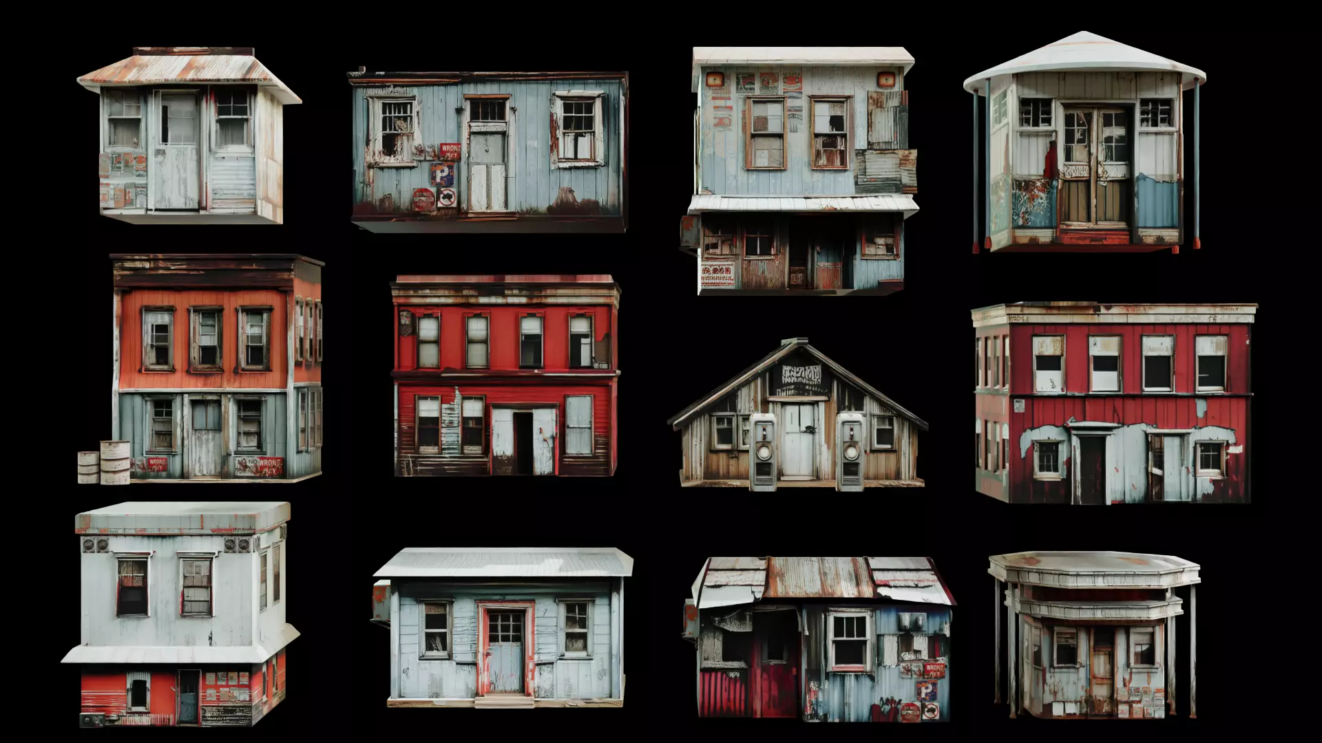 Old Building collection V2 Low-poly 3D model_0