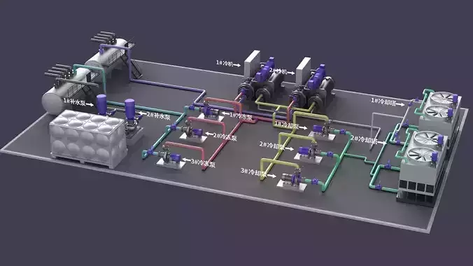 Filter cooling tower   boiler platform factory industrial  3D model