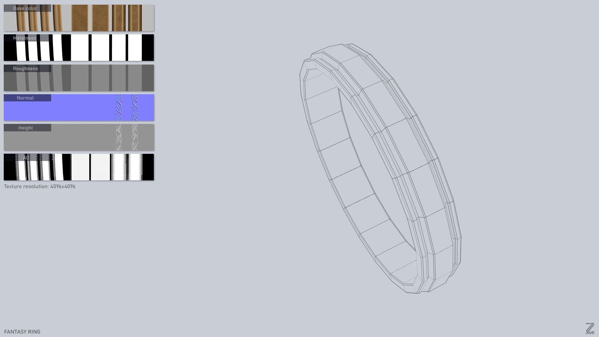 Fantasy ring Low-poly 3D model_3