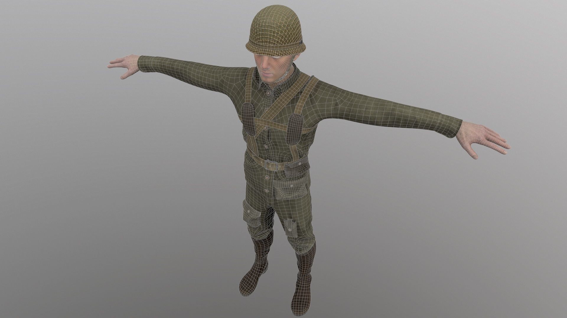 WW2 Soldier Man - Maya Rig - High Quality Textured 3D model_8
