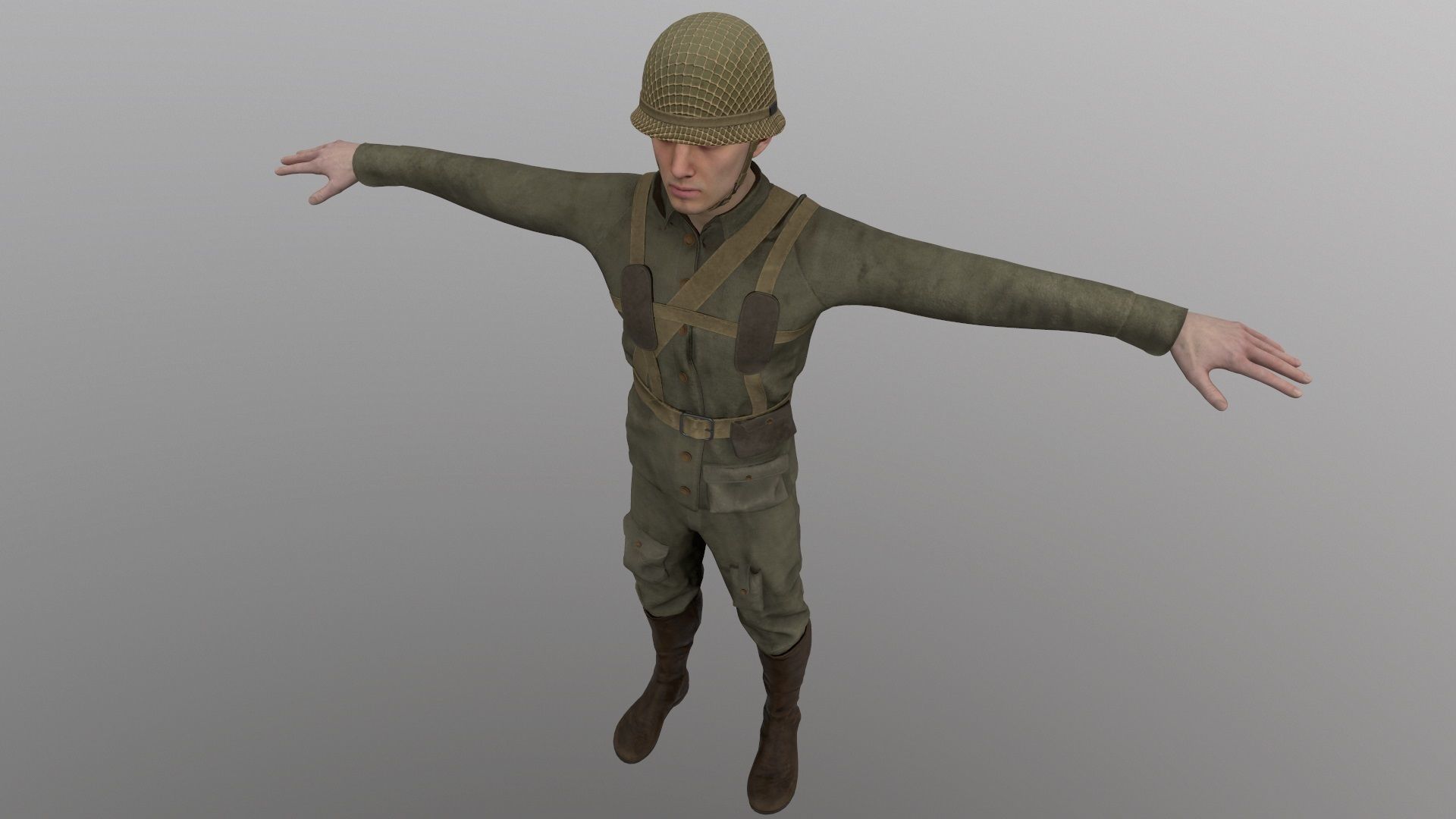 WW2 Soldier Man - Maya Rig - High Quality Textured 3D model_7