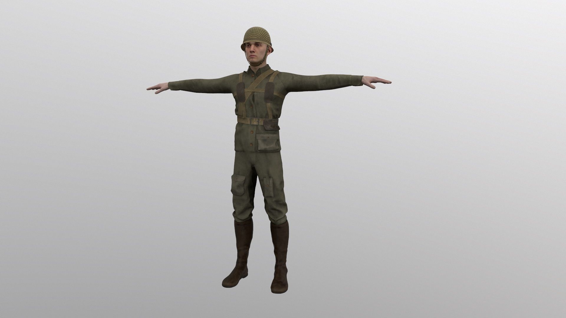 WW2 Soldier Man - Maya Rig - High Quality Textured 3D model_3