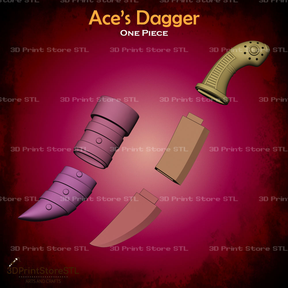 Ace Dagger Cosplay One Piece - STL File 3D print model_2