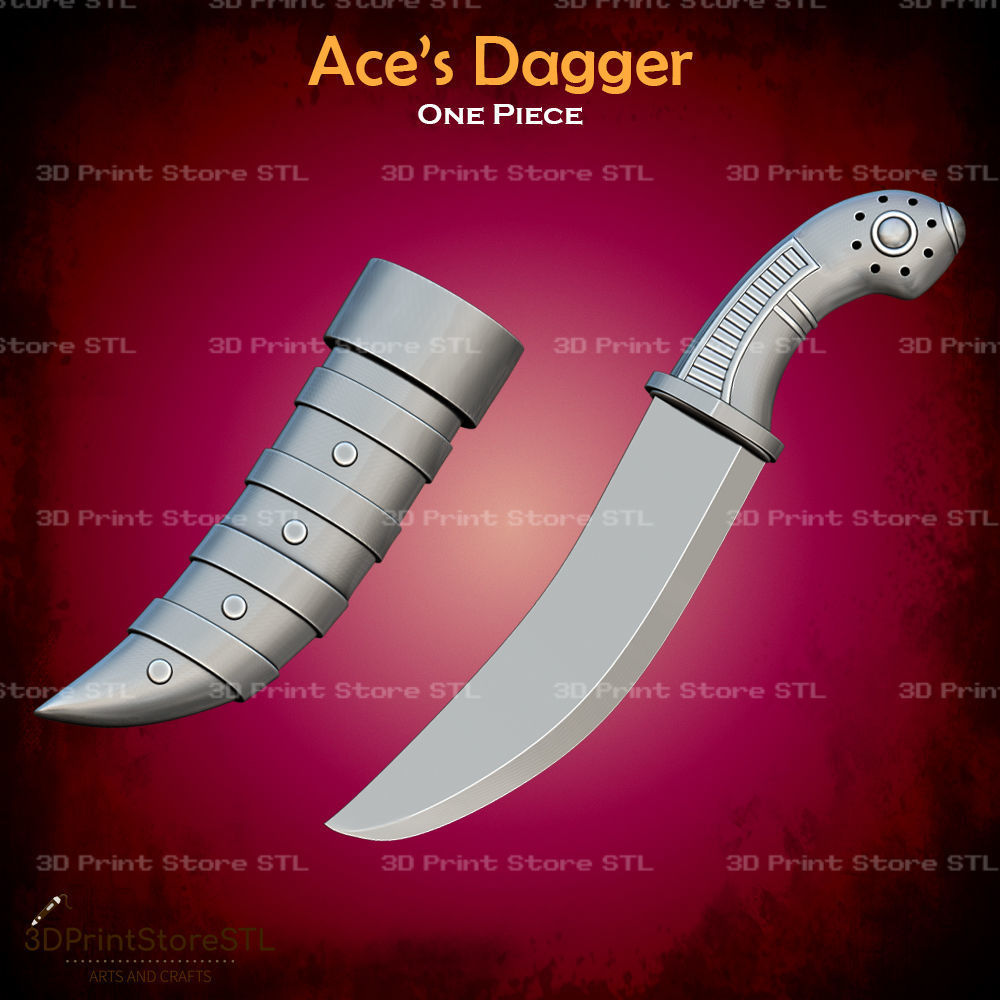 Ace Dagger Cosplay One Piece - STL File 3D print model_1
