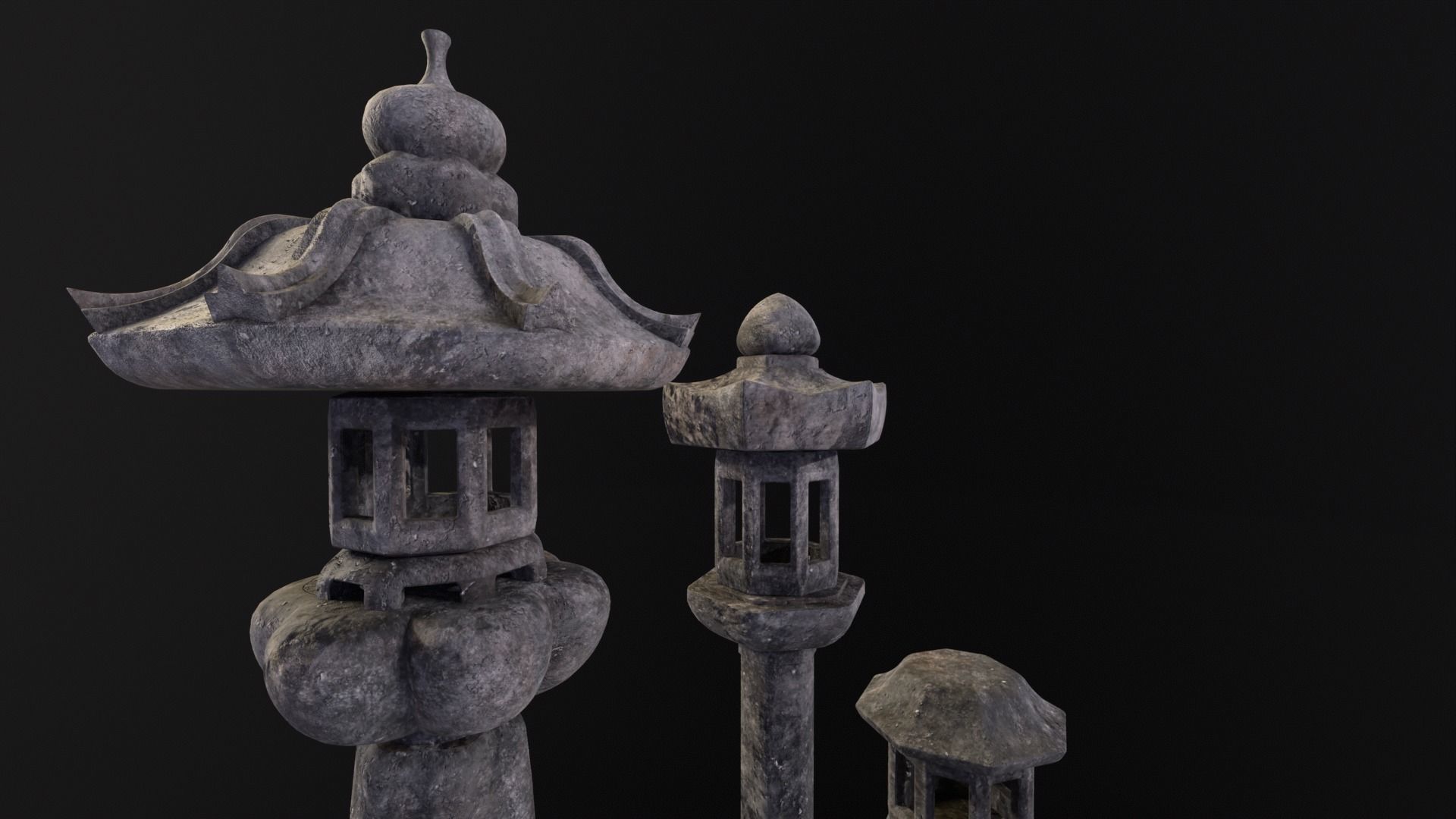 Forest Garden Japanese Lanterns Low-poly 3D model_16