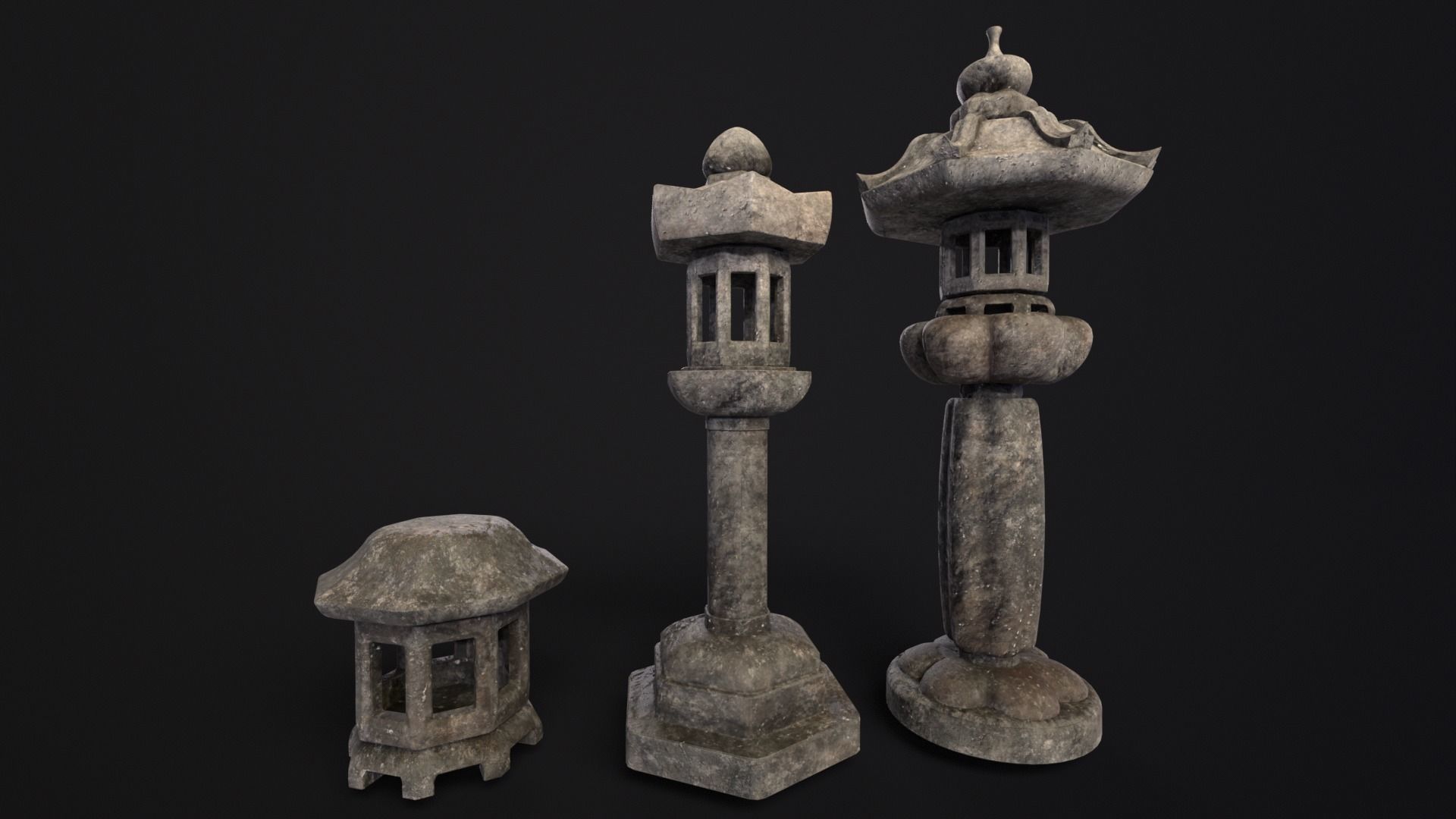 Forest Garden Japanese Lanterns Low-poly 3D model_2