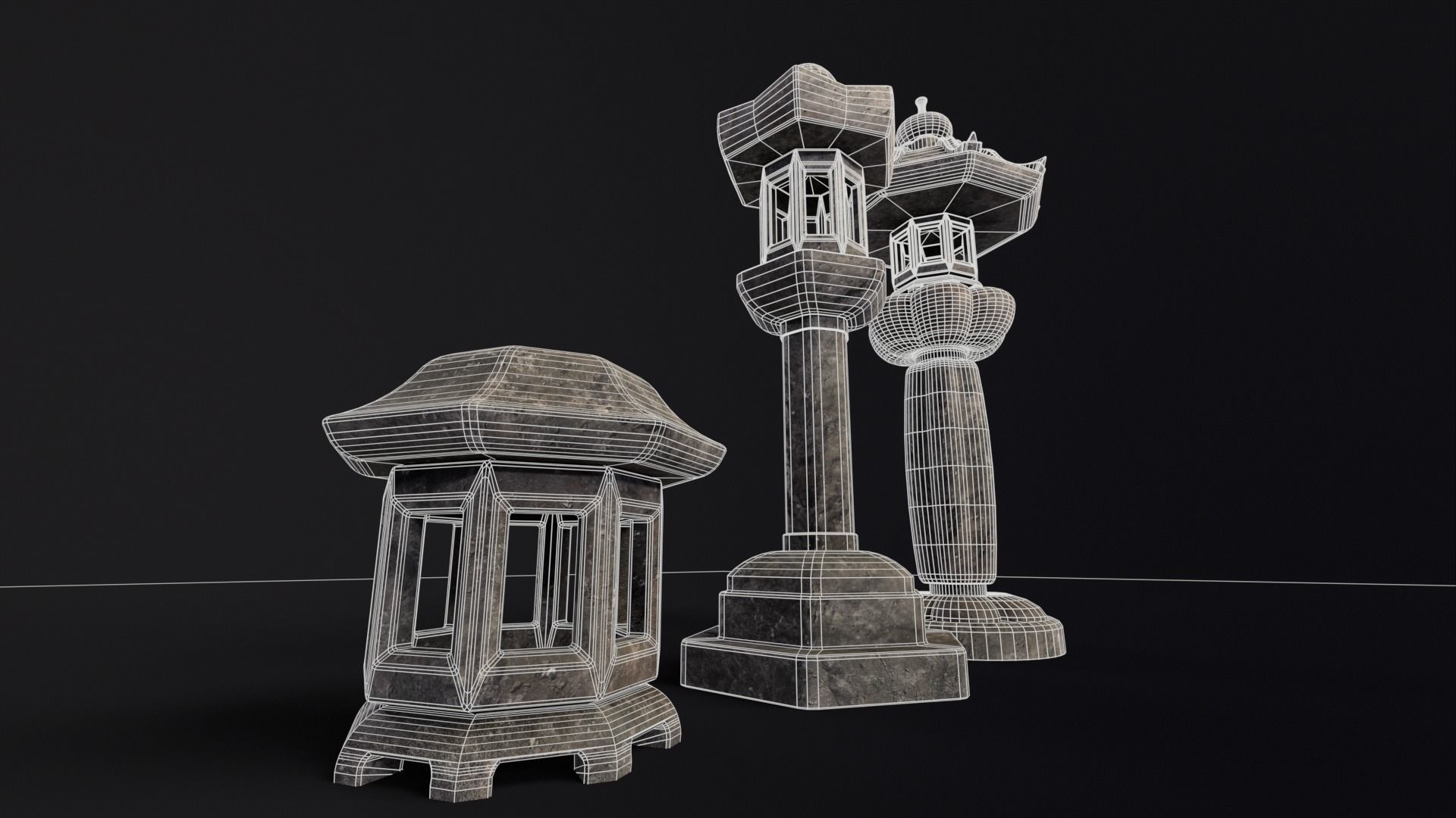 Forest Garden Japanese Lanterns Low-poly 3D model_7