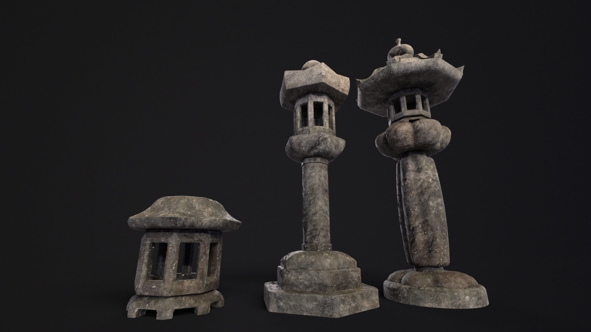 Forest Garden Japanese Lanterns Low-poly 3D model_4