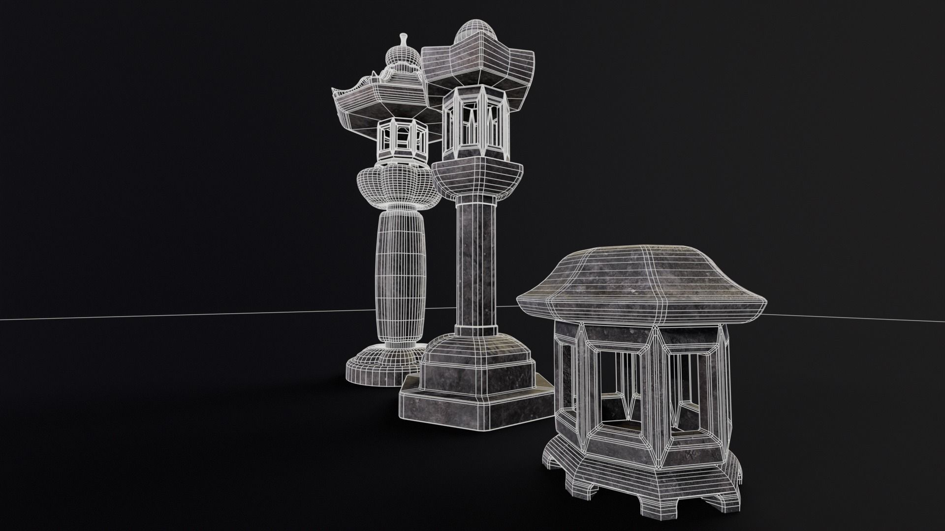 Forest Garden Japanese Lanterns Low-poly 3D model_11