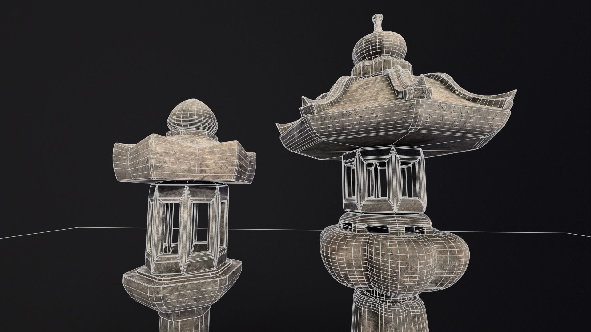 Forest Garden Japanese Lanterns Low-poly 3D model_21