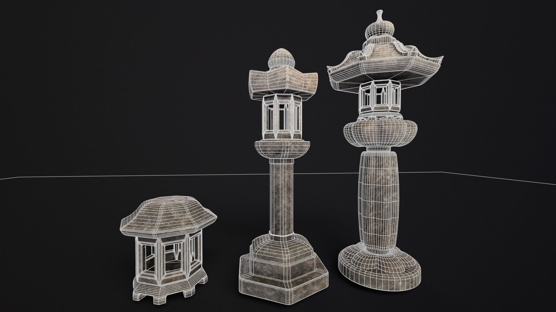 Forest Garden Japanese Lanterns Low-poly 3D model_3