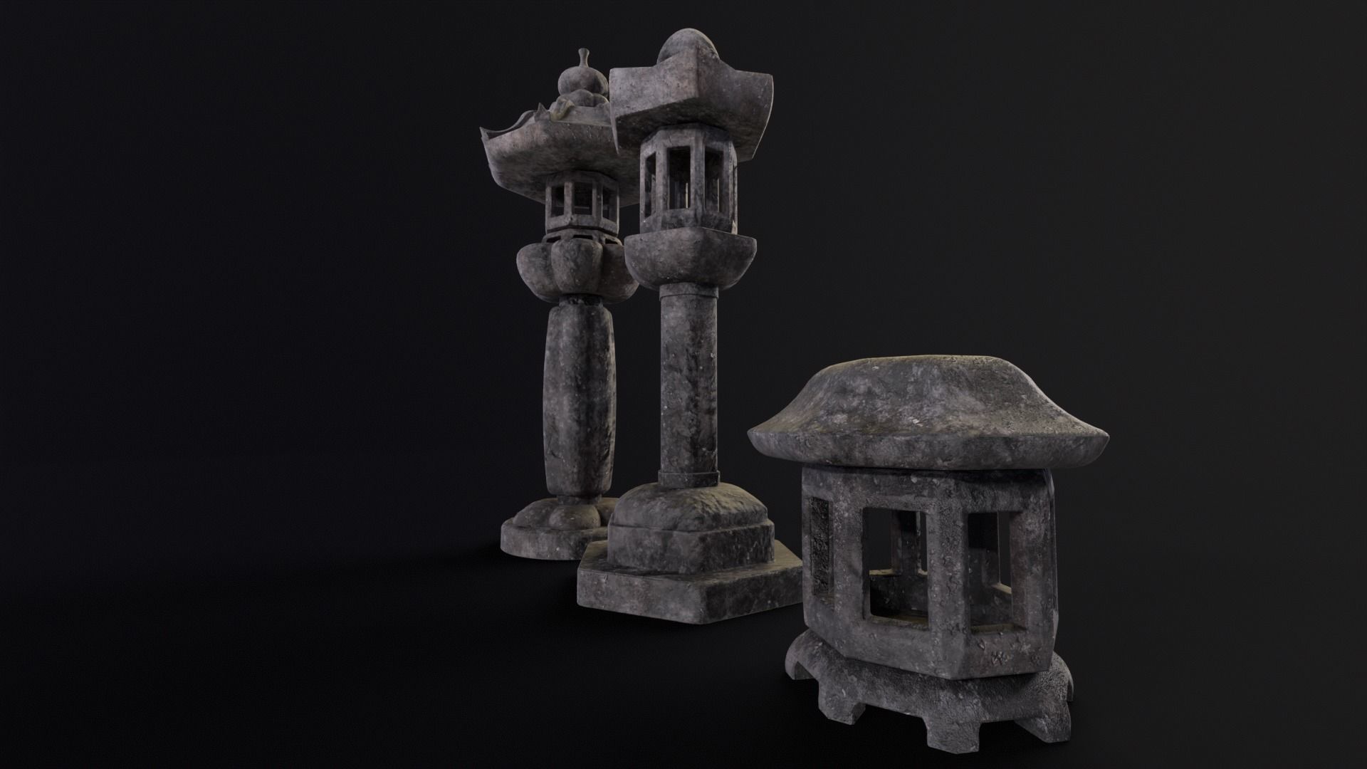 Forest Garden Japanese Lanterns Low-poly 3D model_10