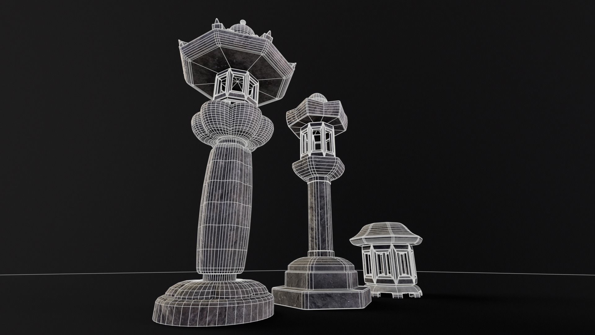 Forest Garden Japanese Lanterns Low-poly 3D model_19