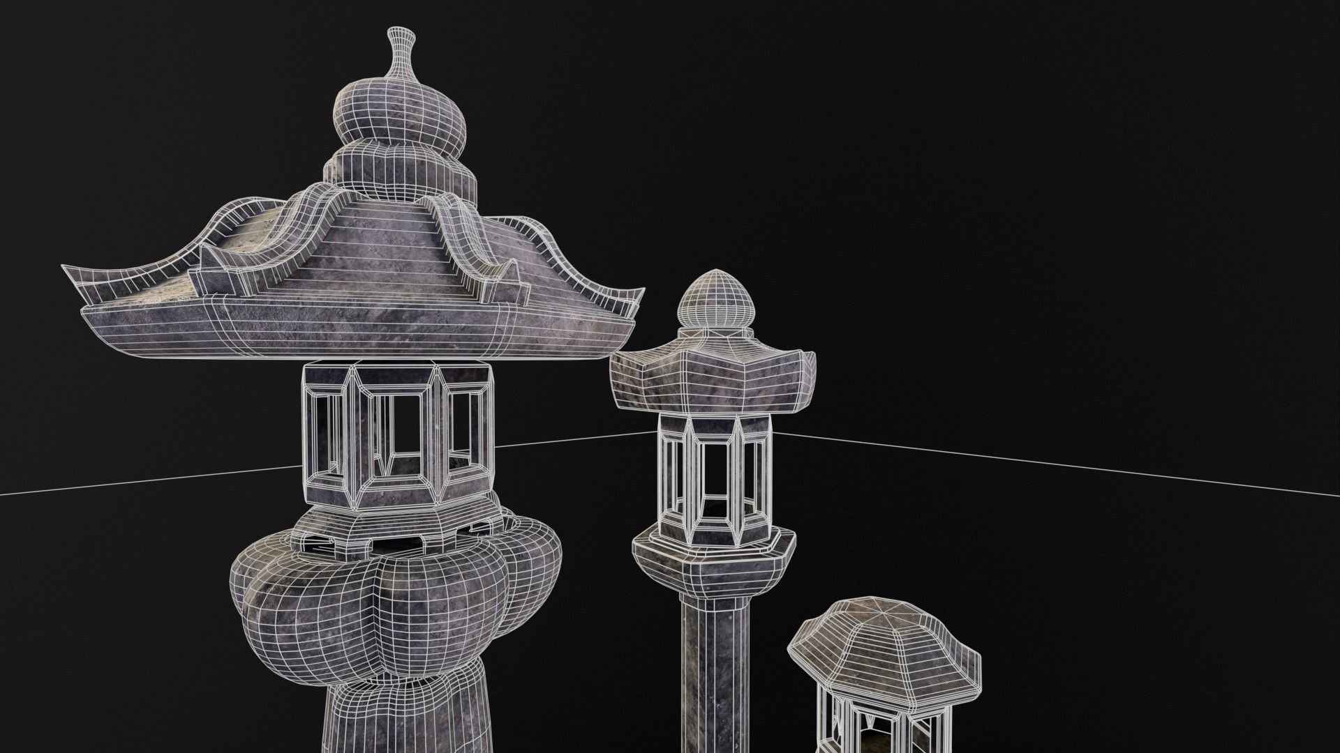 Forest Garden Japanese Lanterns Low-poly 3D model_17